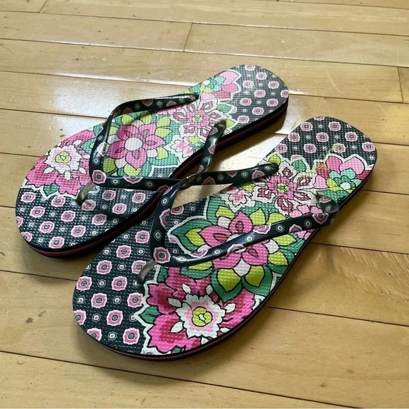 Vera Bradley Multicolor Blue Floral Flip Flops Thong Sandals Large Sz 9-10 - Picture 2 of 8